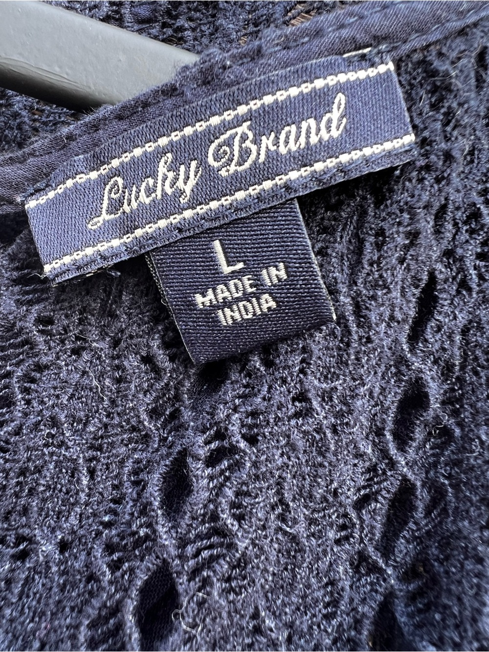 Lucky Brand Navy Openwork Crochet Top